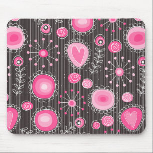 Mousepad Corações e flores, florais, cor-de-rosa e azul