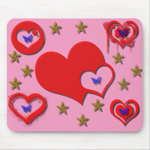 Mousepad Corações, Estrelas, Cabeça-de-Mão-Borboleta