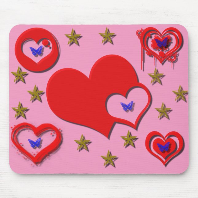 Mousepad Corações, Estrelas, Cabeça-de-Mão-Borboleta (Frente)