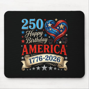 Mousepad Corações EUA 1776 2026 4 de julho 250º aniversário
