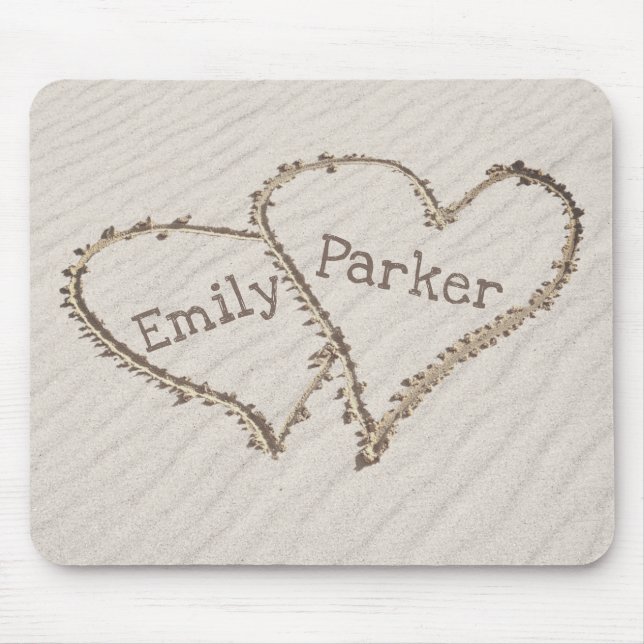 Mousepad Corações na areia da praia (Frente)