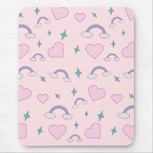 Mousepad Corações Pastel Adoráveis & Padrão Arco-Íris Ros
