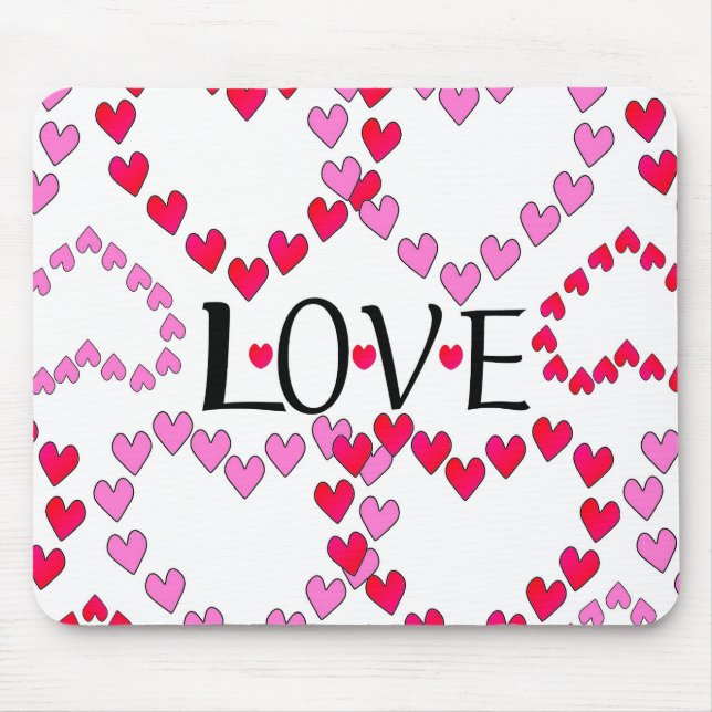 Mousepad Corações Pequenos, Vermelho Rosa, AMOR (Frente)