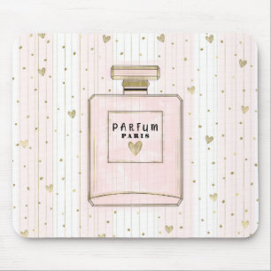 Mousepad Corações Rosa e Dourado Paris Perfume Chic Moda