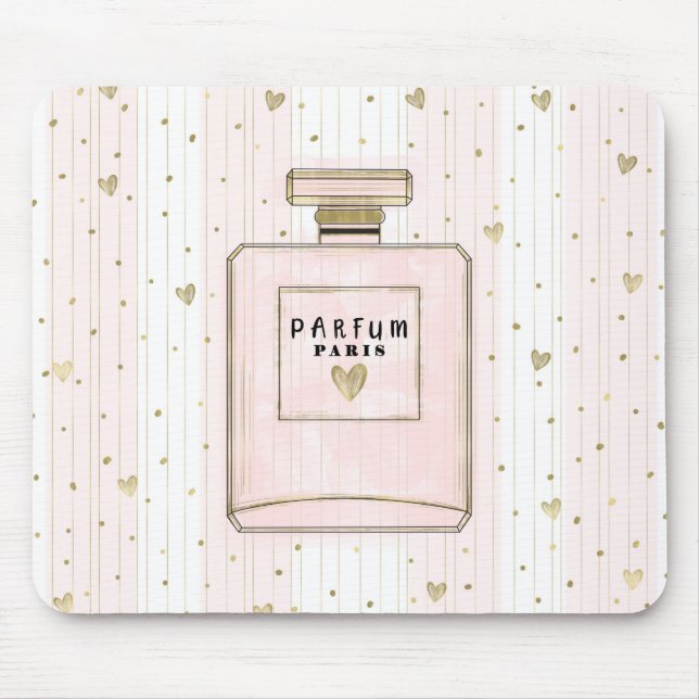 Mousepad Corações Rosa e Dourado Paris Perfume Moda Chic (Frente)
