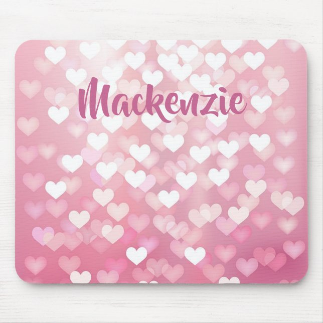Mousepad Corações Rosa Ombré Girly Name Para Ela (Frente)