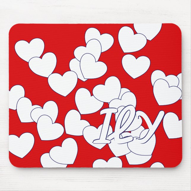 Mousepad Corações Vermelho E Branco 'ILY' Para Dizer 'Eu Te (Frente)