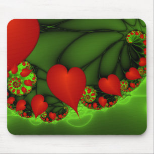 Mousepad Corações Vermelhos Dançam Arte Fractal Moderna