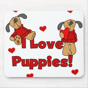 Mousepad Corações vermelhos eu amo filhotes de cachorro