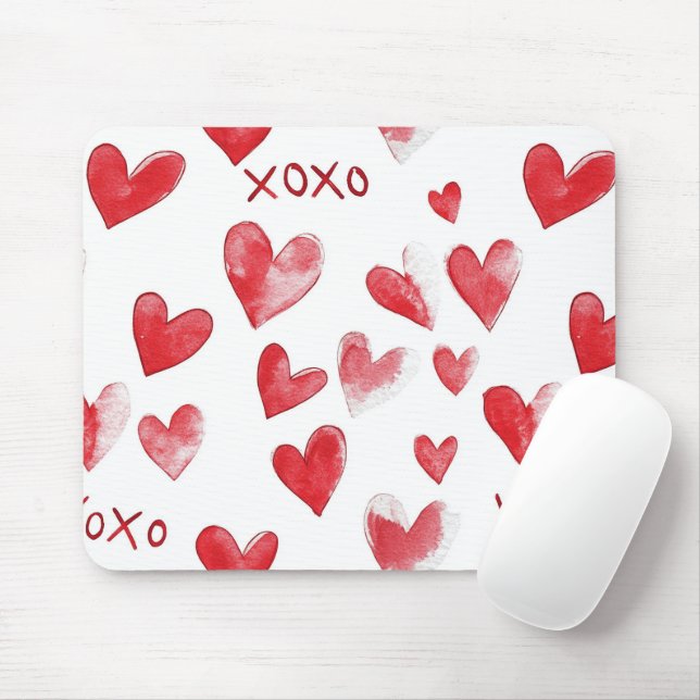 Mousepad Corações Vermelhos XOXO (Com mouse)