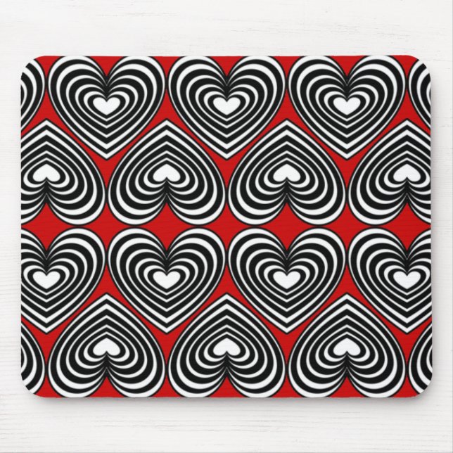 Mousepad Corações Vinculados a Preto e Branco (Frente)