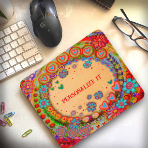 Mousepad Corações Whimsical e Inspirividade Personalizada F