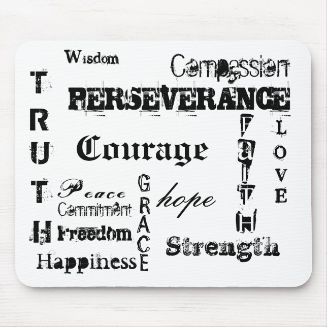 Mousepad Coragem, esperança, T, R, U, T, H, PERSEVERANÇA, (Frente)