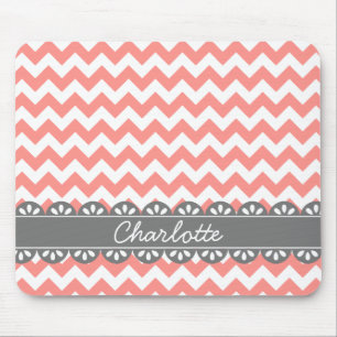 Mousepad Coral Chevron e Cinza