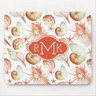 Mousepad Coral com escudos & monograma do teste padrão