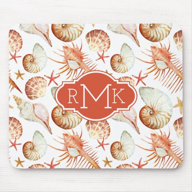 Mousepad Coral com escudos & monograma do teste padrão | (Frente)