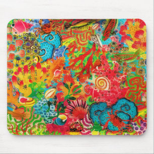 Mousepad Coral Dourado Verão Tropical Oceânica Aquarela