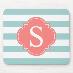 Mousepad Coral Mint Stripes Monograma