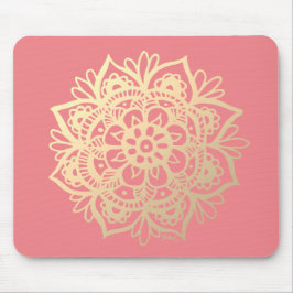 Mousepad Coral rosa e Dourada Flor Mandala