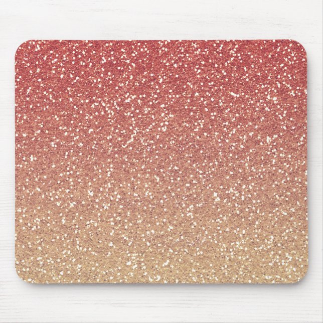 Mousepad Coral Rosa e Dourado Faux Glitter (Frente)
