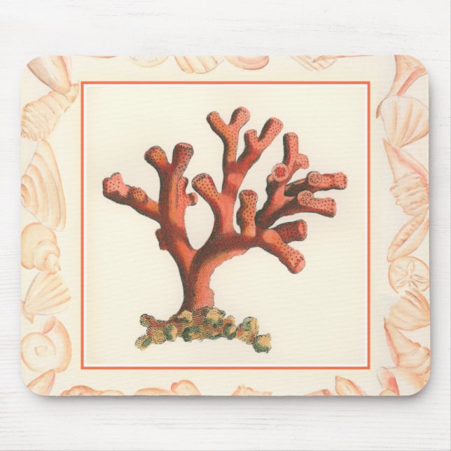 Mousepad Coral Vermelho com Borda Conch Shell (Frente)