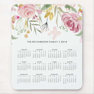 Mousepad Coram o rosa e o calendário 2018 das flores do