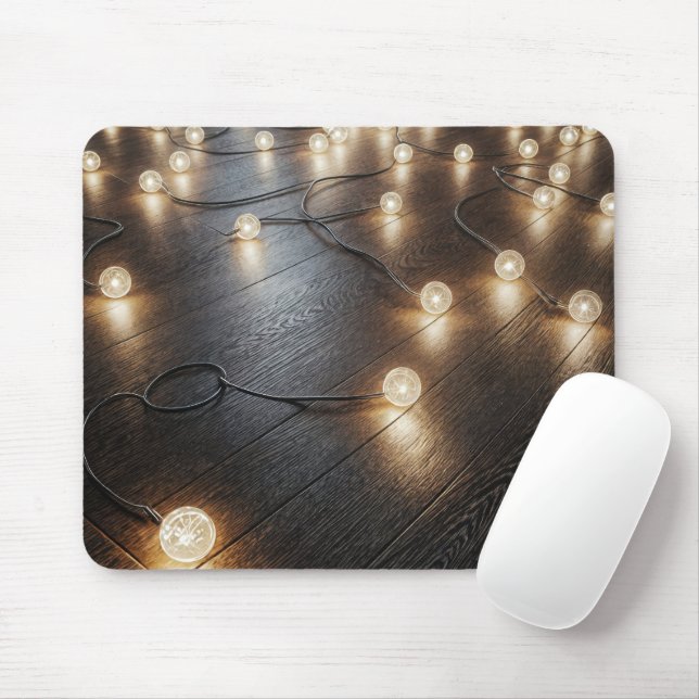 Mousepad Corda-luz brilhante num pavimento de madeira (Com mouse)