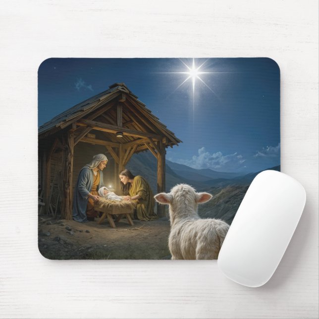 Mousepad Cordeiro Observando o Presépio (Com mouse)