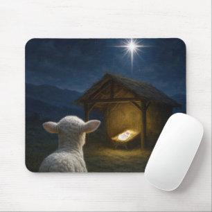 Mousepad Cordeiro olhando para o Menino Jesus numa manjedou