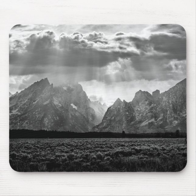 Mousepad Cordilheira grande de Teton em preto e branco (Frente)