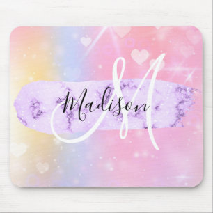 Mousepad Cores Coloridas de Unicórnio Arco-Íris Corações Mo