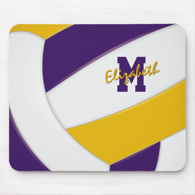 Mousepad cores da equipe roxo dourado volei infantil monogr (Frente)