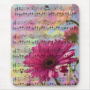 Mousepad Cores-d'água cinzentas giras flores Gerbera