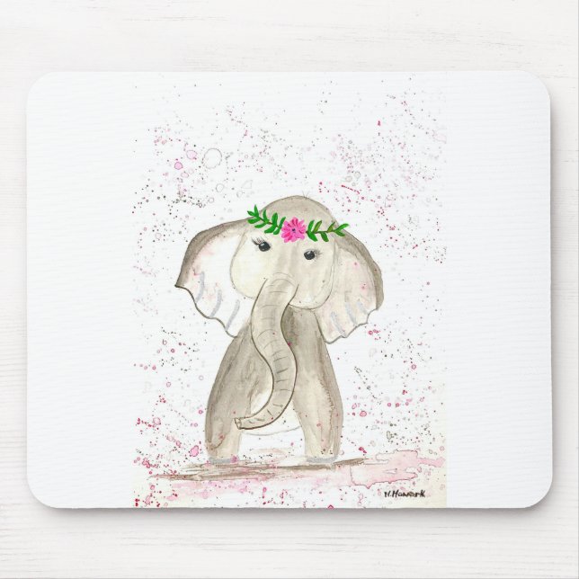 Mousepad Cores de água de elefante de bebê giro (Frente)