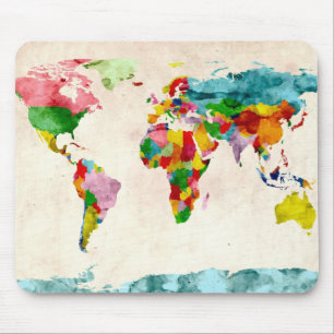 Mousepad Cores de Água do Mapa Mundial