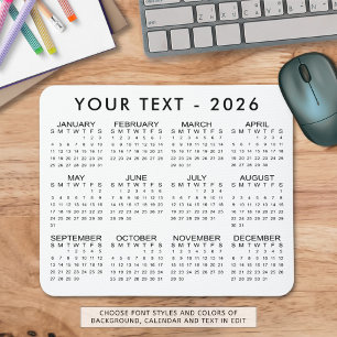 Mousepad Cores Personalizadas do Calendário Simples 2026