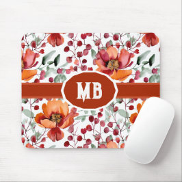Mousepad Cores Terrosas, Flores de Outono Monogramadas