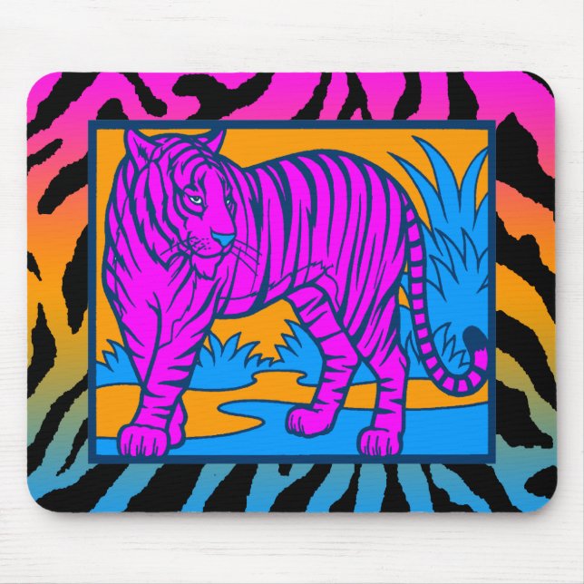 Mousepad Corey Tiger 80s Retro Neon Jungle Tiger Tapete de  (Frente)