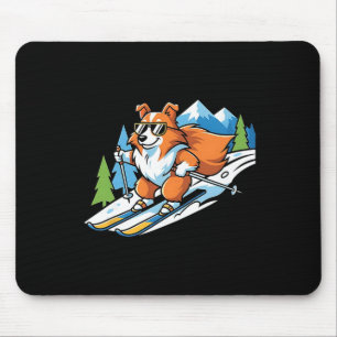 Mousepad Corgi Alpino de Esqui Óculos de Sol Legais Cena de