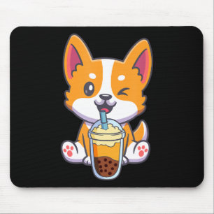 Mousepad Corgi Bebendo Boba Bubble Tea Drink Anime Kaw