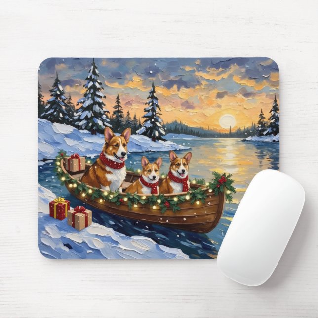 Mousepad Corgi Christmas Boat Holiday (Com mouse)