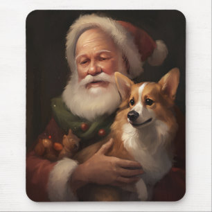 Mousepad Corgi com Papai Noel Natal Festivo