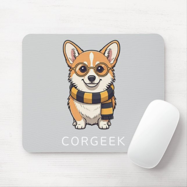 Mousepad Corgi Corgeek sobre Cinzas leves | Presente de sob (Com mouse)
