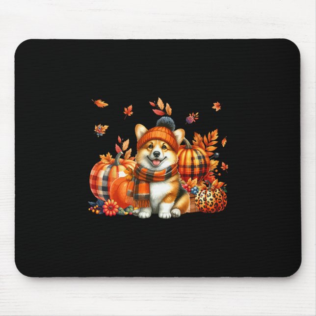 Mousepad Corgi Dia de Ação de Graças Leopardo Abóboras Folh (Frente)