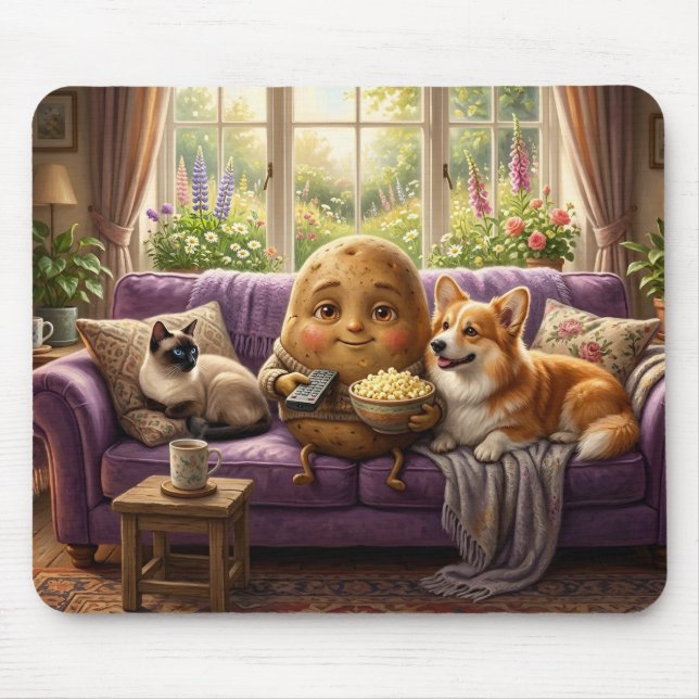 Mousepad Corgi e Gato Batata de Sofá (Frente)