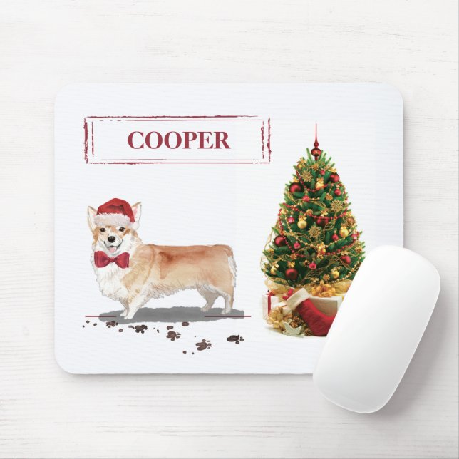 Mousepad Corgi Engraçado Cachorro de Natal com Árvore (Com mouse)