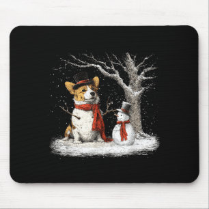 Mousepad Corgi Engraçado no Natal de Inverno da Árvore na N