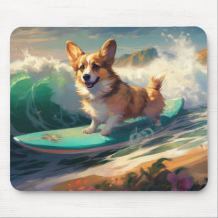 Mousepad Corgi  Praia Surfando Pintura