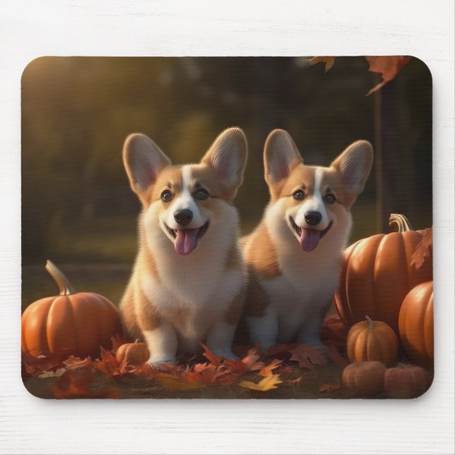 Mousepad Corgi Puppy Autumn Delight Pumpkin (Frente)