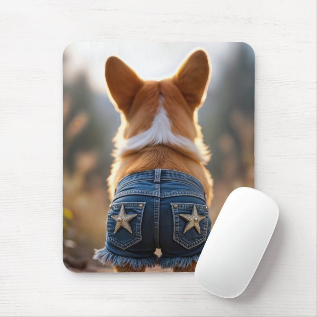 Mousepad Corgi Vestindo Denim Shorts (Com mouse)